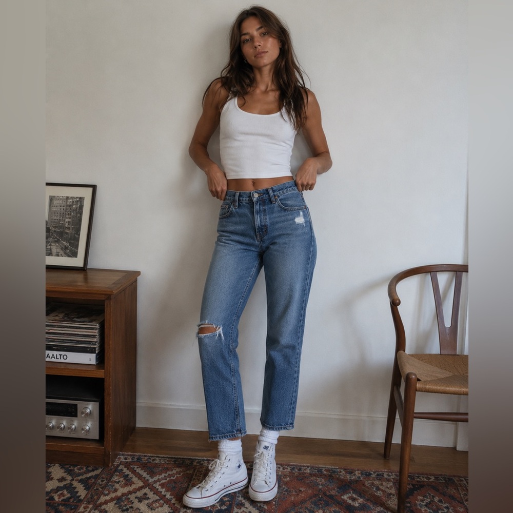 Abercrombie & Fitch The 90s Straight Mid Rise Medium Blue - Curve Love.